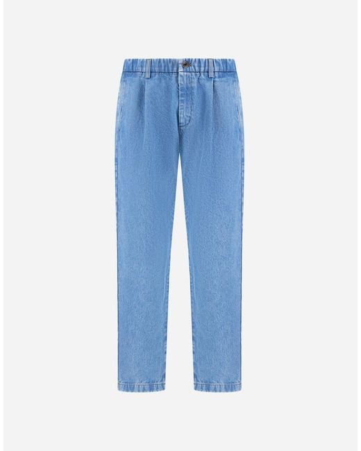 Herno Blue Pleated Denim Trousers for men