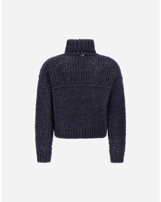 Herno Blue Openwork Knit Turtleneck