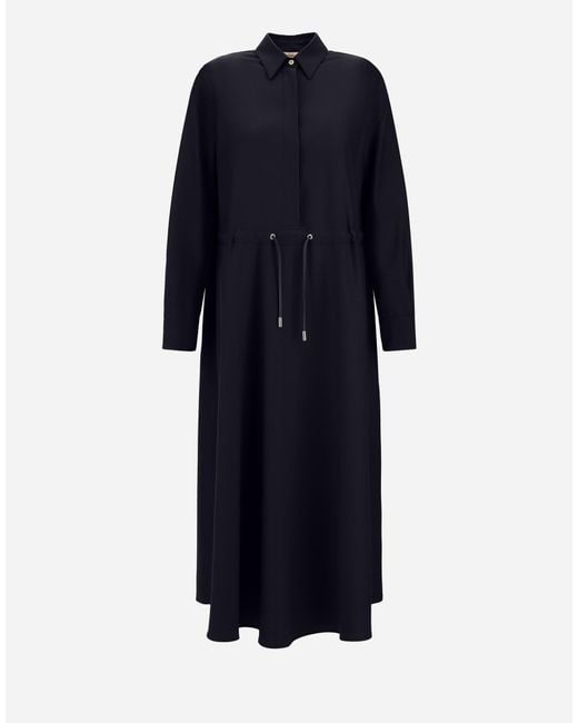 Herno Blue Wool Gabardine Chemisier Dress