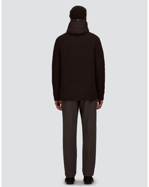 Herno Brown Wool Jacket With Raised Texture And Cable-Knit Detailing for men