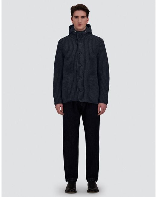 Herno Blue Wool Jacket With Raised Texture And Cable-Knit Detailing for men