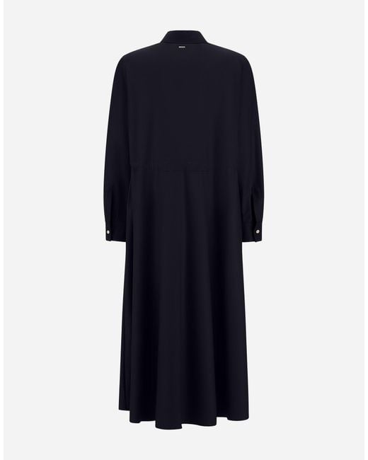 Herno Blue Wool Gabardine Chemisier Dress