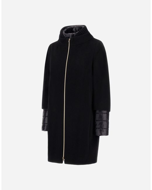 Herno Black Coat In New Cashmere And Nylon Ultralight