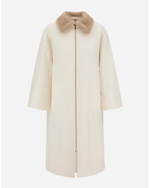 Herno White Ecowool Coat With Mink-Effect Fur Detail
