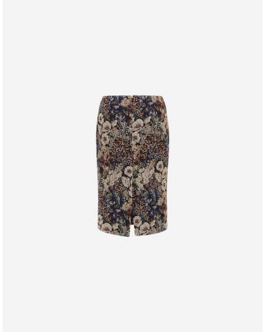 Herno White Jacquard Skirt With Floral Motif