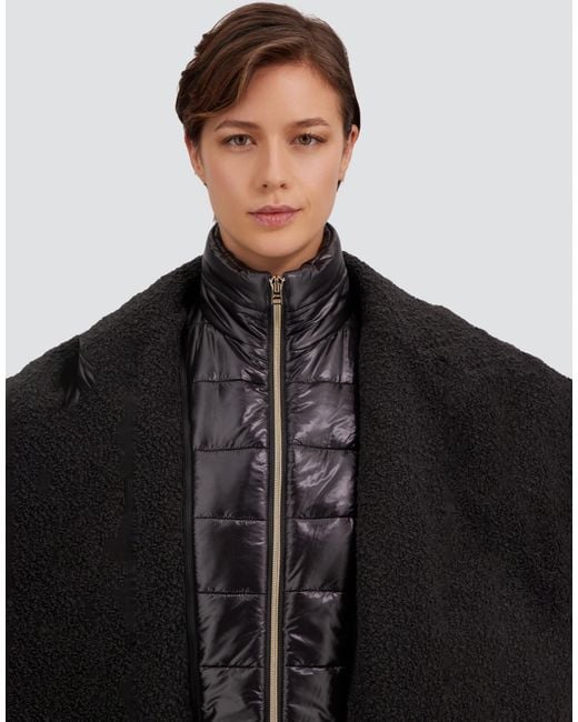 Herno Black Teddy Coat With Fringing And Nylon Ultralight