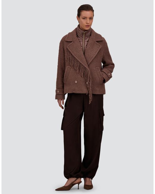 Herno Brown Teddy Peacoat With Fringes And Nylon Ultralight