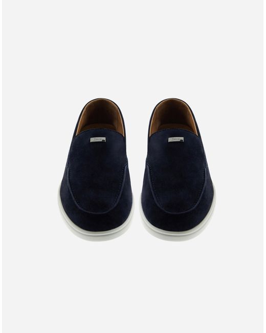 Herno Blue Suede And Monogram Loafers for men