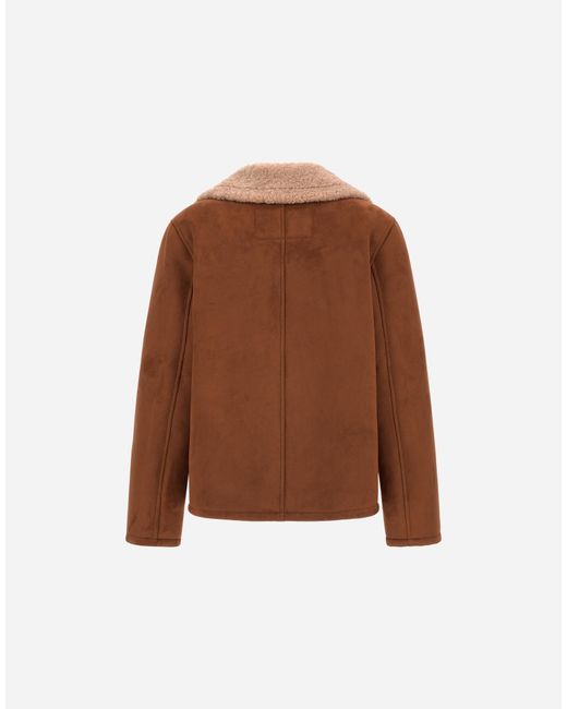 Herno Brown Shearling-Effect Pea Coat
