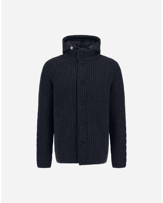 Herno Blue Wool Jacket With Raised Texture And Cable-Knit Detailing for men