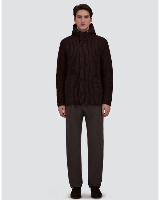 Herno Brown Wool Jacket With Raised Texture And Cable-Knit Detailing for men