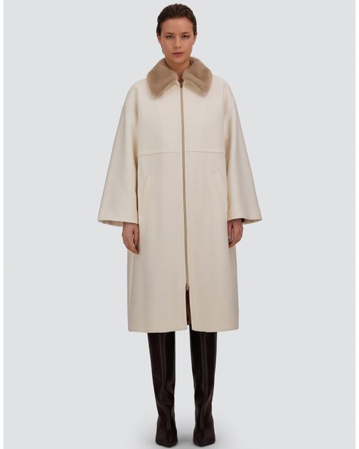 Herno White Ecowool Coat With Mink-Effect Fur Detail