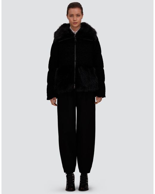 Herno Black Astrakhan-Effect Fur-Touch Jacket