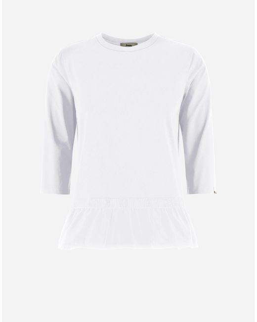 Herno White Chic Cotton Jersey And New Techno Taffetà Long-sleeved T-shirt