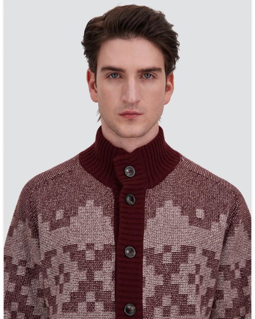 Herno Purple Wool And Cashmere Cardigan With Norwegian Pattern for men