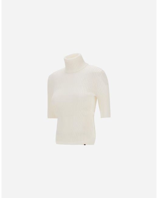 Herno White Ribbed Wool Turtleneck