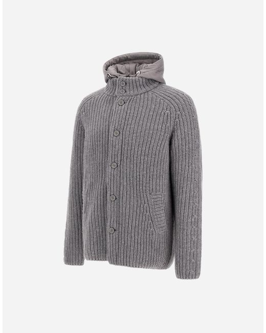 Herno Gray Wool Jacket With Raised Texture And Cable-Knit Detailing for men