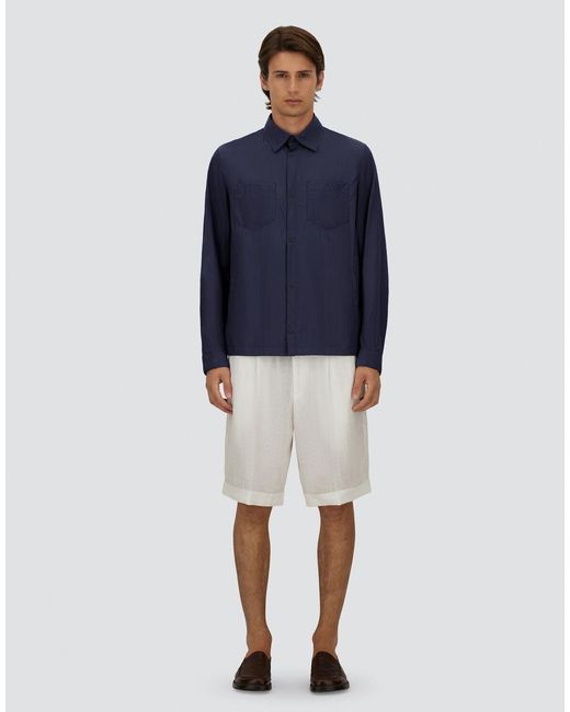 Herno Blue Shacket In Micro Ripstop Nylon for men