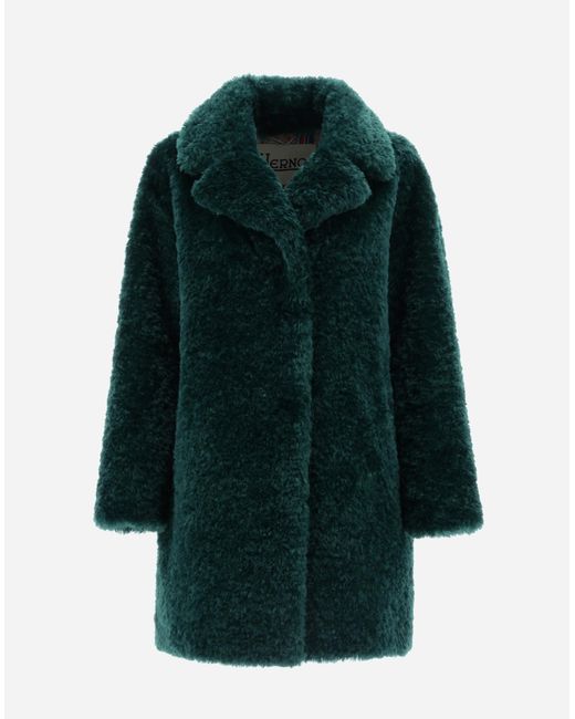 Herno Green Coat In Curly Faux Fur
