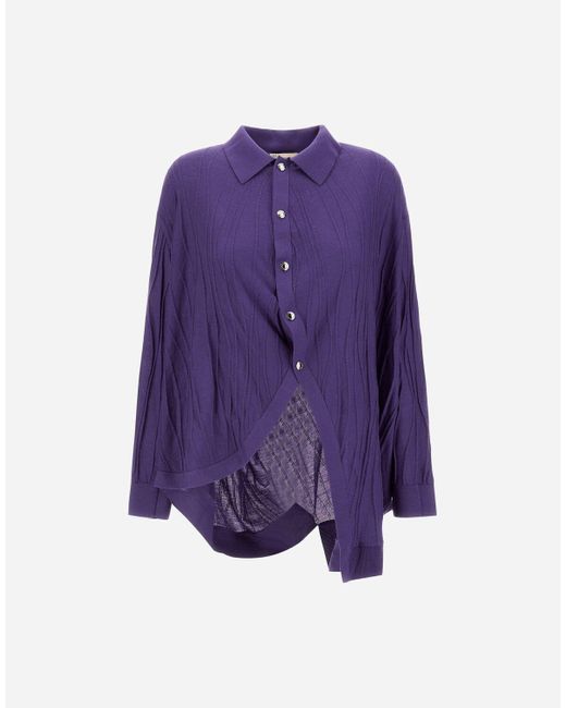 Herno Purple Pure Wool Globe Shirt