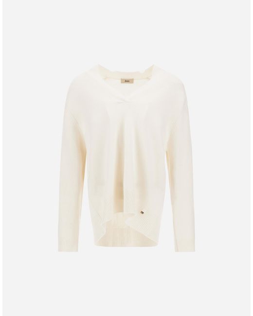 Herno White Cashmere Stocking-Stitch Jumper