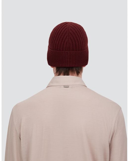 Herno Red Ribbed Wool Beanie for men