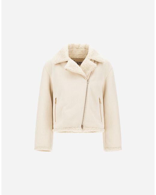 Herno Natural Corduroy Biker Jacket With Shearling-Effect Interior
