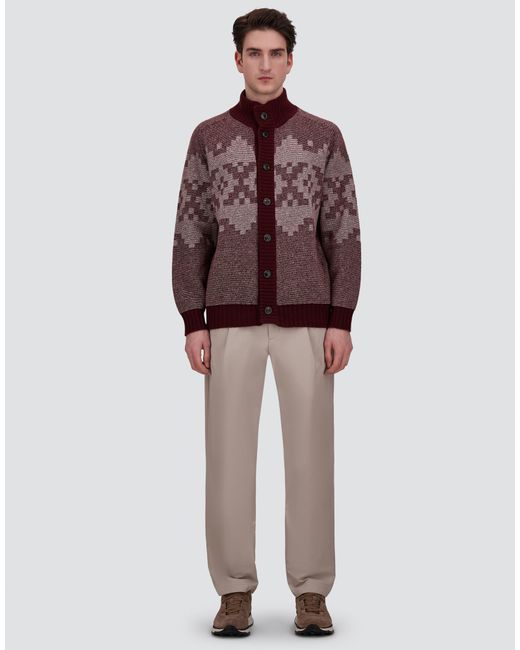 Herno Purple Wool And Cashmere Cardigan With Norwegian Pattern for men