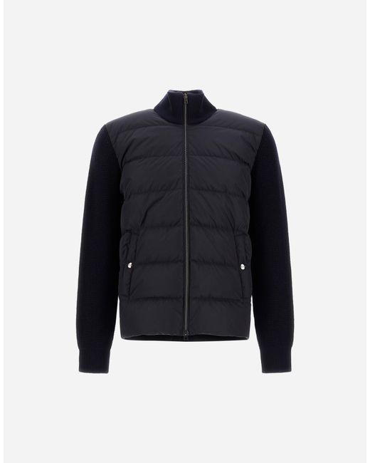 Herno Blue Wool Jacket With A Waffle-Knit Texture And Nylon for men