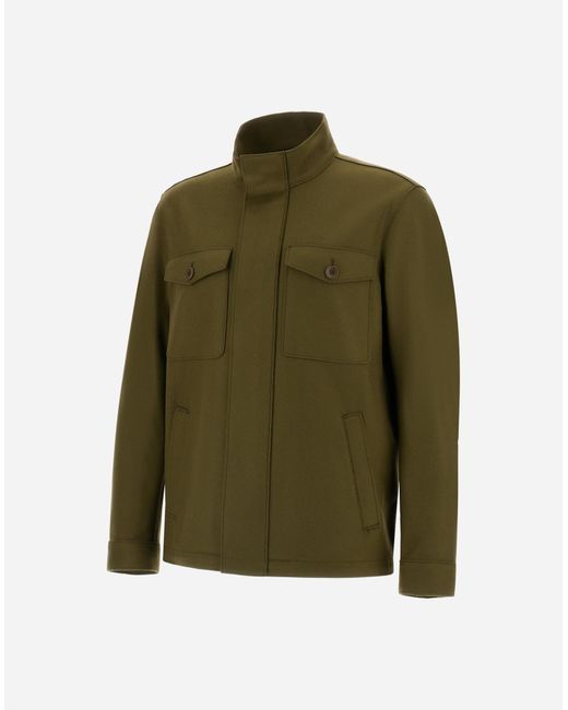 Herno Green Field�jacket In Pure Wool Cloth for men