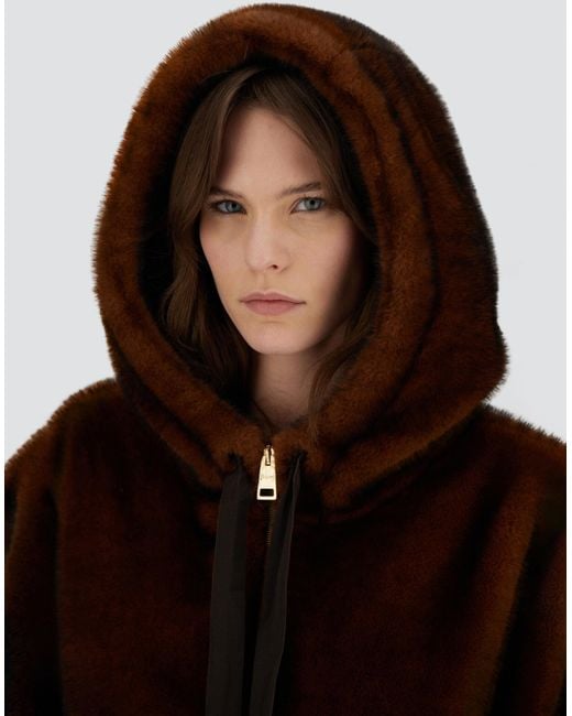 Herno Brown Bomber Jacket In Melange Alternative Mink Fur