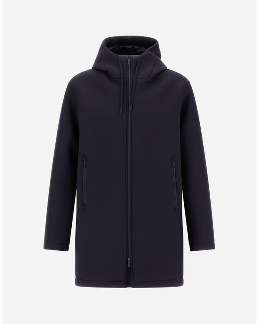 PARKA LUNGO IN 3 LAYER SCUBA di Herno in Blue da Uomo