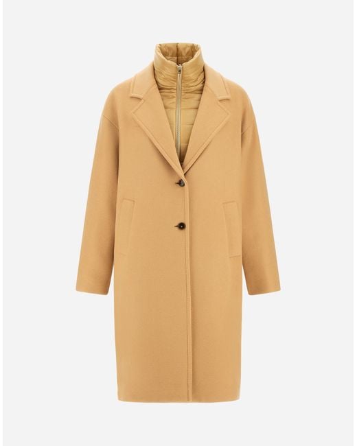 Herno Natural Coat In Velour Wool Cloth And Nylon Ultralight