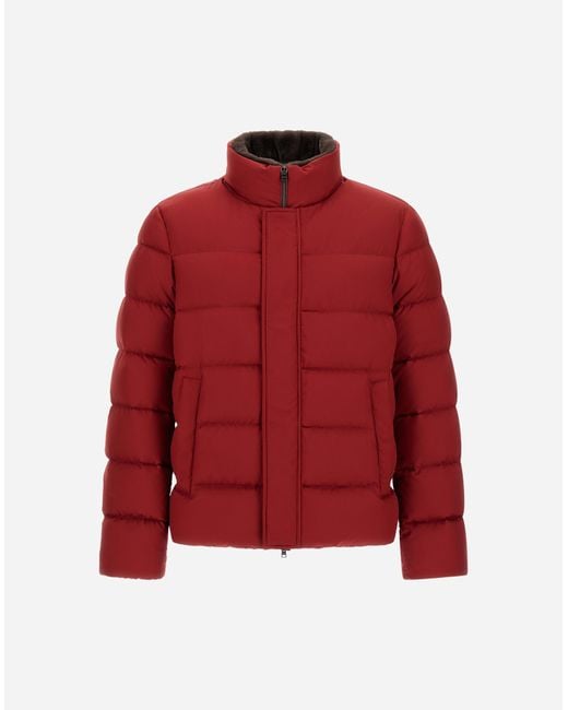 Herno Men's Red Bomber Jacket In Arendelle And Faux Fur