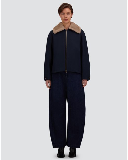 Herno Blue Ecowool Jacket With Mink-Effect Fur Detail