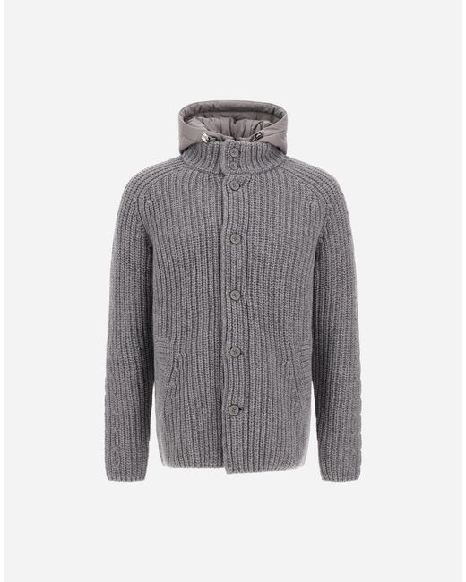 Herno Gray Wool Jacket With Raised Texture And Cable-Knit Detailing for men