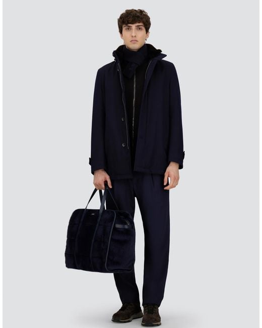 Herno Blue Abrigo Tres Cuartos De Diagonal Wool for men