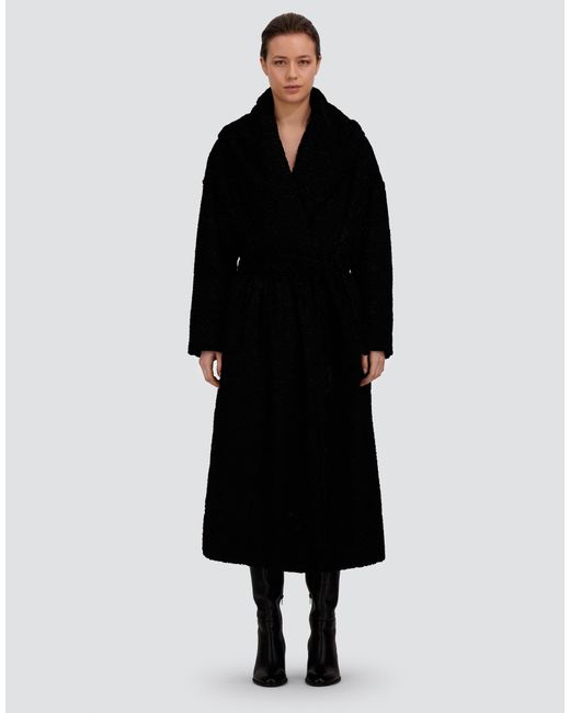 Herno Black Astrakhan-Effect Fur-Touch Coat