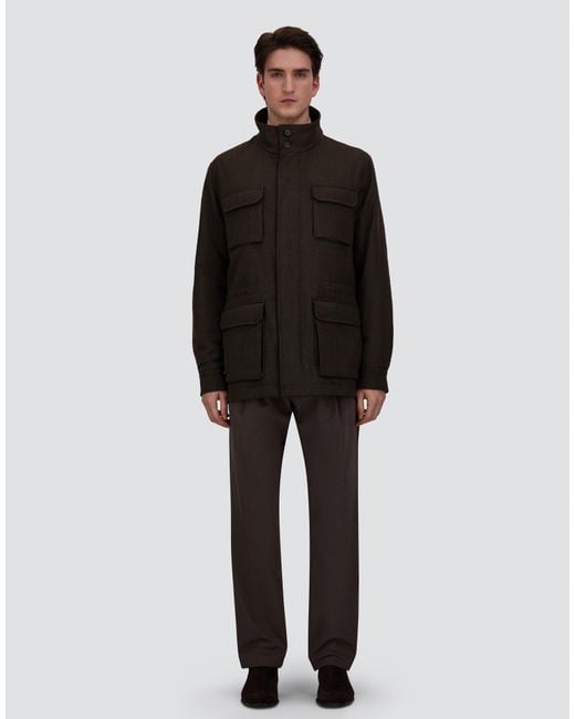 Herno Black Vintage-Effect Wool-Blend Field Jacket for men