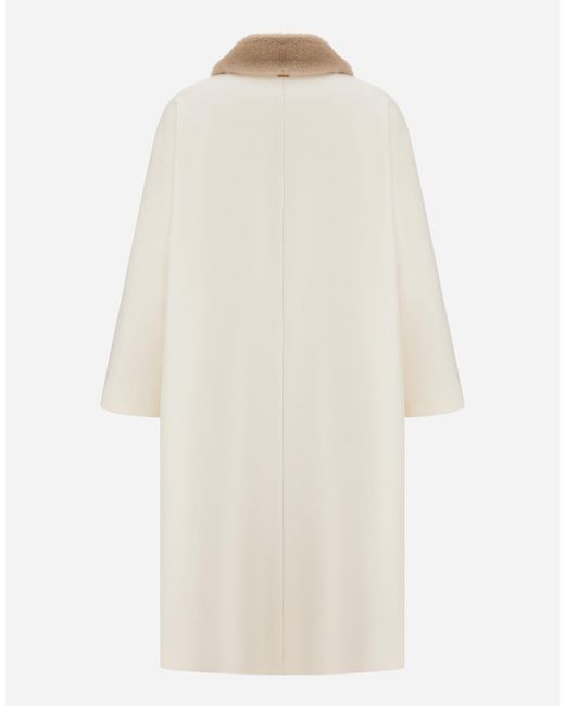 Herno White Ecowool Coat With Mink-Effect Fur Detail