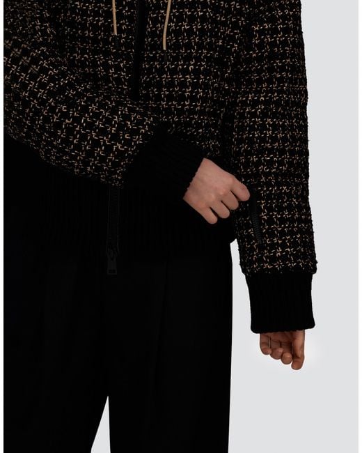 Herno Black Wool Tweed Bomber Jacket