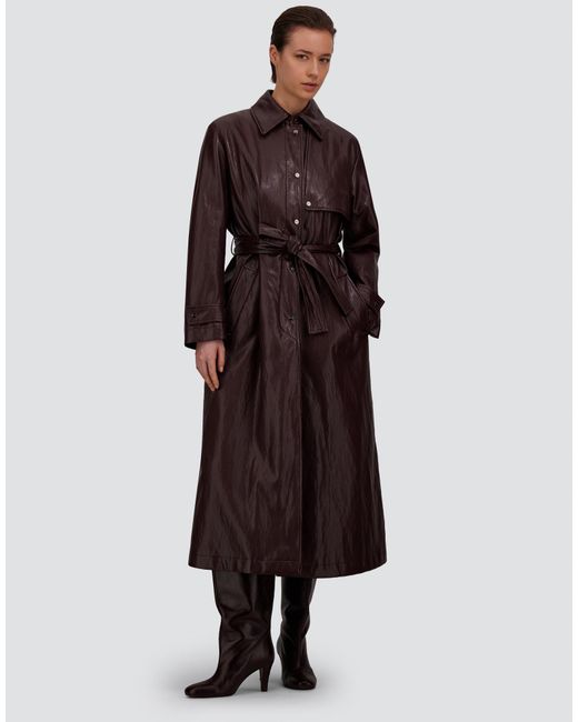 Herno Brown Leather-Effect Trench Coat