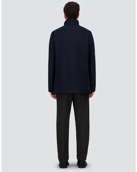 Herno Blue Mélange Twill And Suede Effect Coat for men