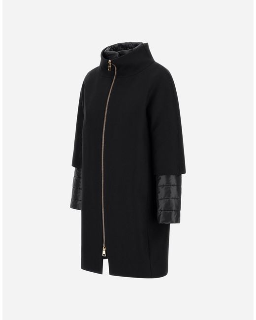 Herno Black Ecowool And Nylon Ultralight Coat
