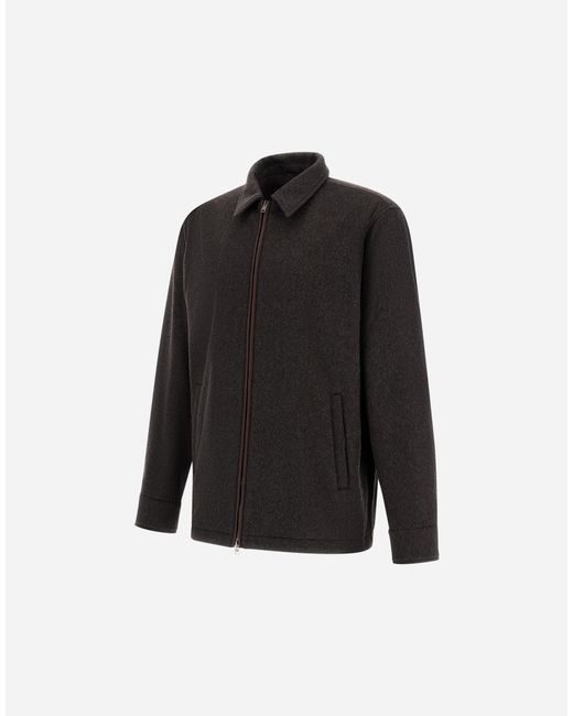 Herno Black Cashmere Cloth, Mohair And Suede-Effect Shacket for men