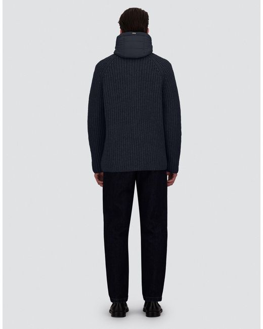 Herno Blue Wool Jacket With Raised Texture And Cable-Knit Detailing for men