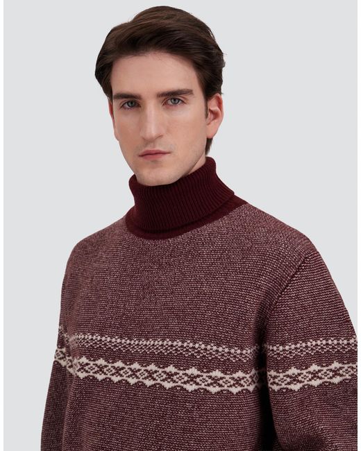 Herno Purple Wool And Cashmere Roll-Neck Jumper With Norwegian Pattern for men