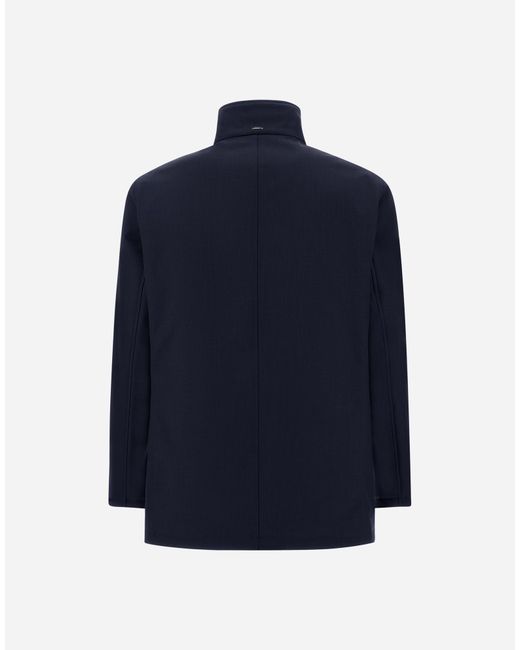 Herno Blue Mélange Twill And Suede Effect Coat for men
