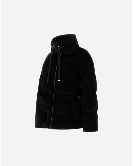 Herno Black Velvet Jacket With Glitter Print And Satin