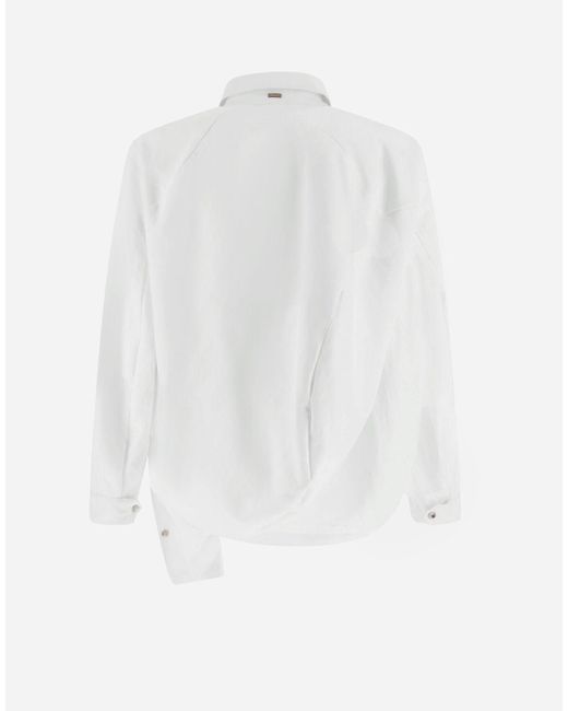 Herno White Globe Shirt In Recycled Twill